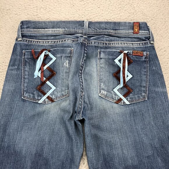 7FAM Jeans Womens Size 28 Boot Cut Low Rise Ribbon Back Pocket Faded Wash Denim - Picture 6 of 16